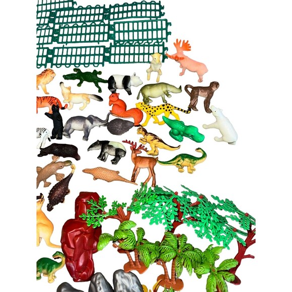 Jurassic Dinosaur Zoo Animal Figures Play Set with Mat 50+ PCS Realistic - Picture 7 of 14